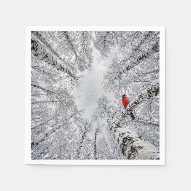 Red Cardinal In a Winter White Birch Forest Napkin (Front)