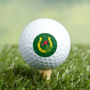 Red Cardinal in Golden Horseshoe with Shamrock Golf Balls