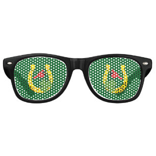 Red Cardinal in Golden Horseshoe with Shamrock Retro Sunglasses