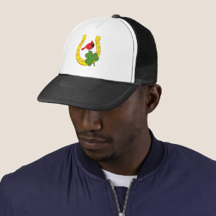 Red Cardinal in Golden Horseshoe with Shamrock Trucker Hat