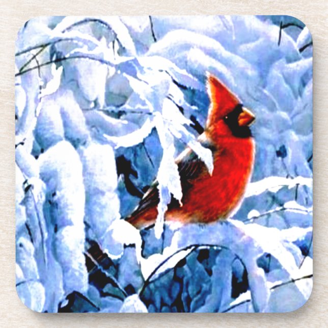 Red Cardinal In the Winter Snow Coaster (Front)