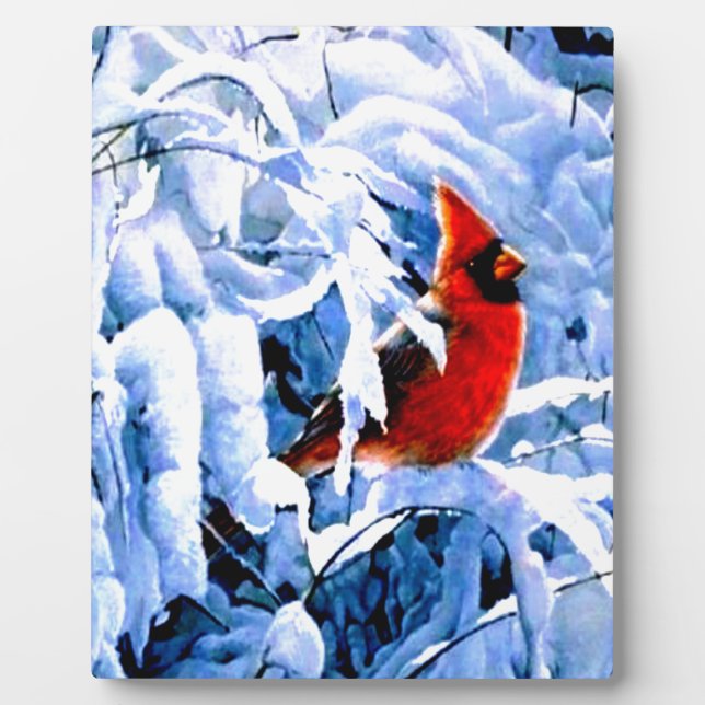 Red Cardinal In the Winter Snow Plaque (Front)