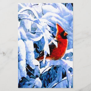 Red Cardinal In the Winter Snow Stationery