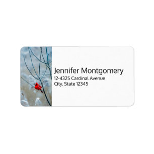 Red Cardinal in Winter Nature Photo Christmas Label