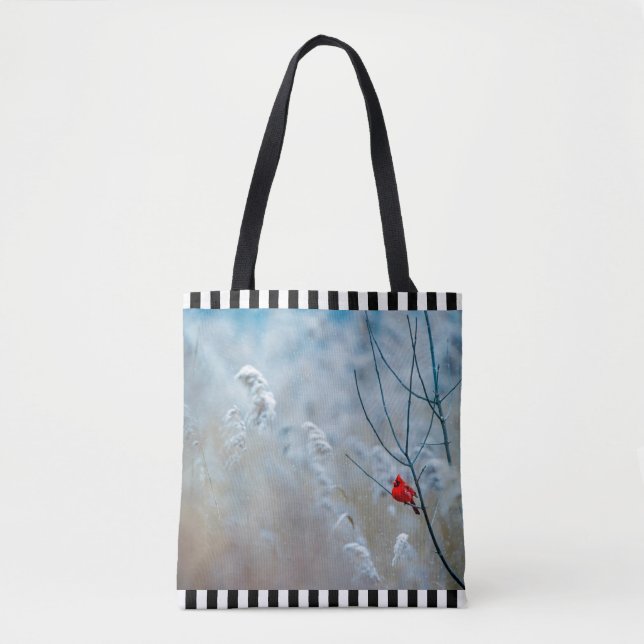 Red Cardinal in Winter Nature Photo Christmas Tote Bag (Front)