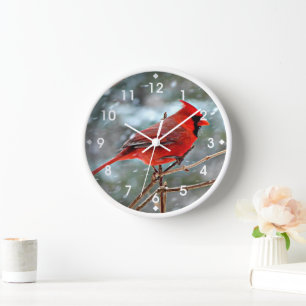 Red Cardinal in Winter Snow Clock