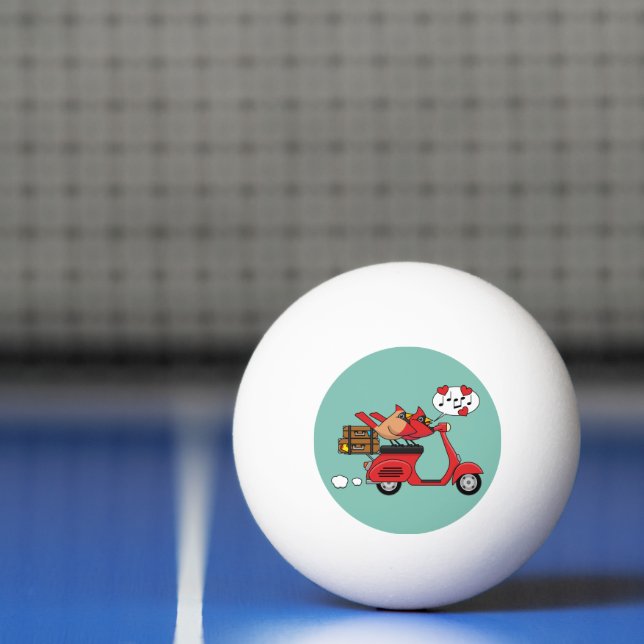 Red Cardinal Lovers on Scooter Ping Pong Ball (Net)