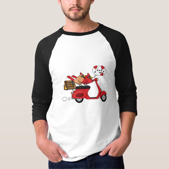 Red Cardinal Lovers on Scooter T-Shirt (Front)