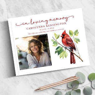 Red Cardinal Loving Memory Funeral Memorial Photo Guest Book