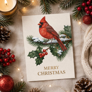 Red Cardinal Merry Christmas Holiday Greeting Card
