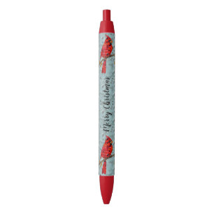 Red Cardinal Mosaic Black Ink Pen
