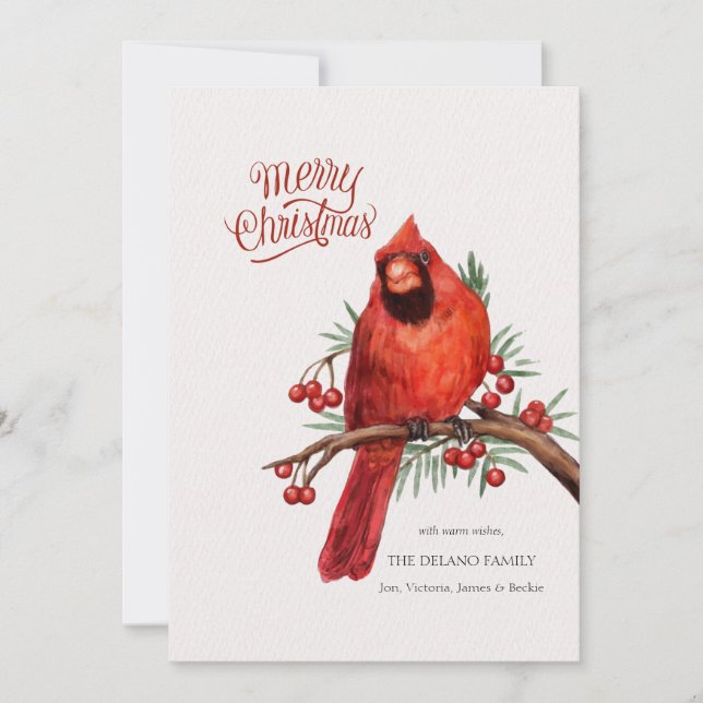 Red Cardinal on Berry Branch Holiday Card (Front)