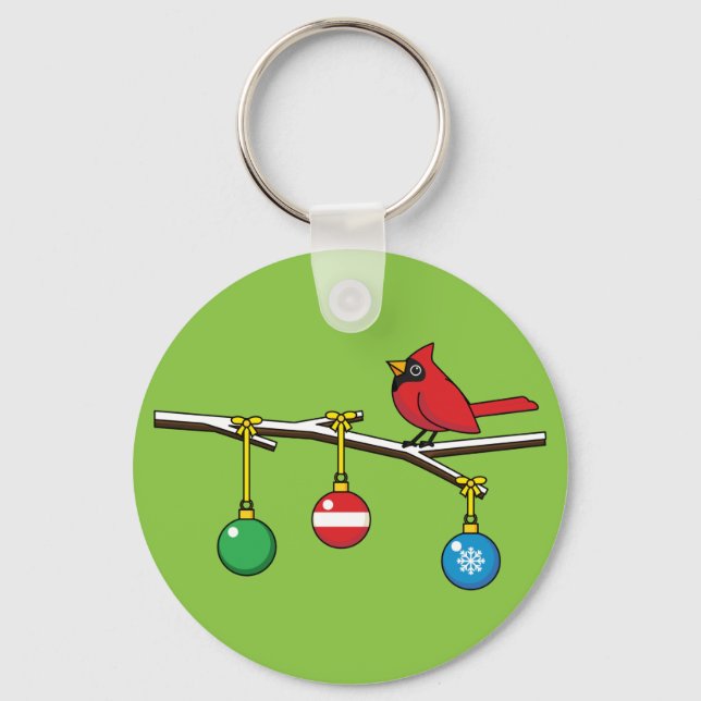 Red Cardinal on Christmas Bare Branch Key Ring (Front)