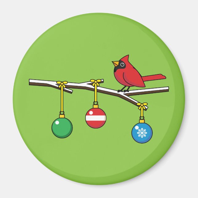Red Cardinal on Christmas Bare Branch Magnet (Front)