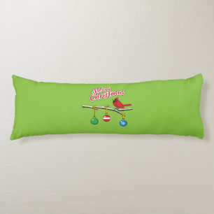 Red Cardinal on Christmas Bare Branch - Merry Xmas Body Cushion