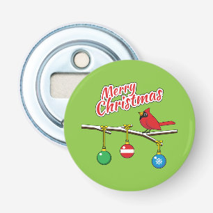 Red Cardinal on Christmas Bare Branch - Merry Xmas Bottle Opener
