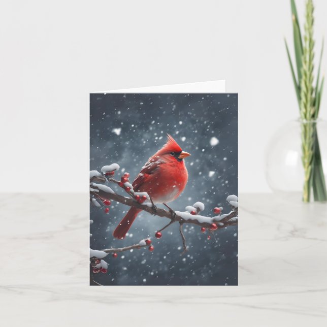 Red Cardinal on Tree Branch in Snow Blank Greeting Card (Front)