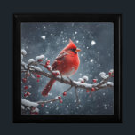 Red Cardinal on Tree Branch Snow Wooden Jewellery  Gift Box<br><div class="desc">Gorgeous Cardinal sitting on a tree branch in the snow on this wooden jewellery keepsake box.</div>