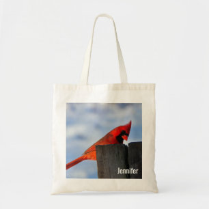 Red Cardinal on Wooden Stump Personalised Tote Bag