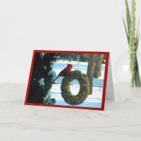 Red Cardinal on Wreath Holiday Card