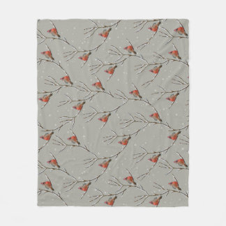 Red Cardinal Perched on a Tree Branch Fleece Blank Blanket