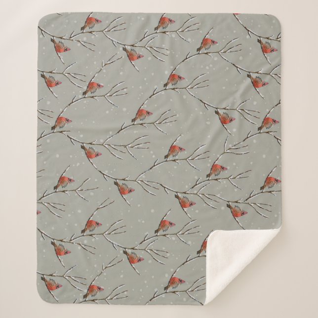 Red Cardinal Perched on a Tree Branch Sherpa Blank Blanket (Front)