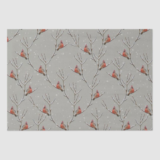 Red Cardinal Perched on a Tree Branch Tissue Paper (Front)