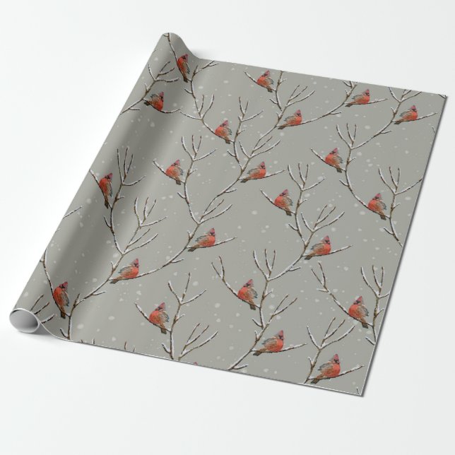 Red Cardinal Perched on a Tree Branch Wrapping Pap Paper (Unrolled)