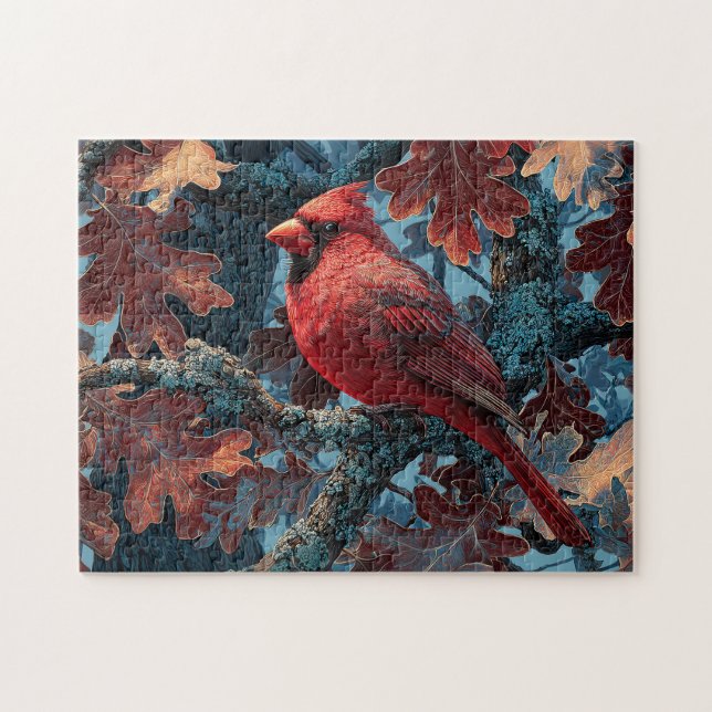 Red Cardinal Perched on Branch Jigsaw Puzzle (Horizontal)