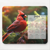 Red Cardinal Perched on Tree Branch 2024 Calendar