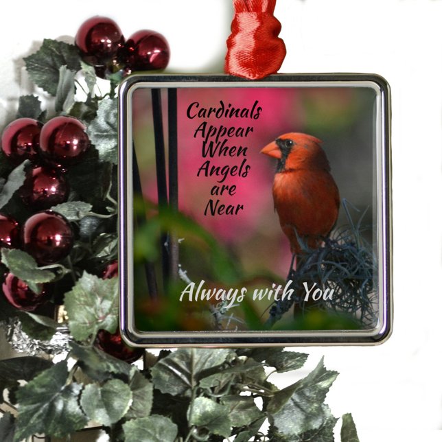 Red Cardinal Personalised Memorial Metal Ornament (Creator Uploaded)