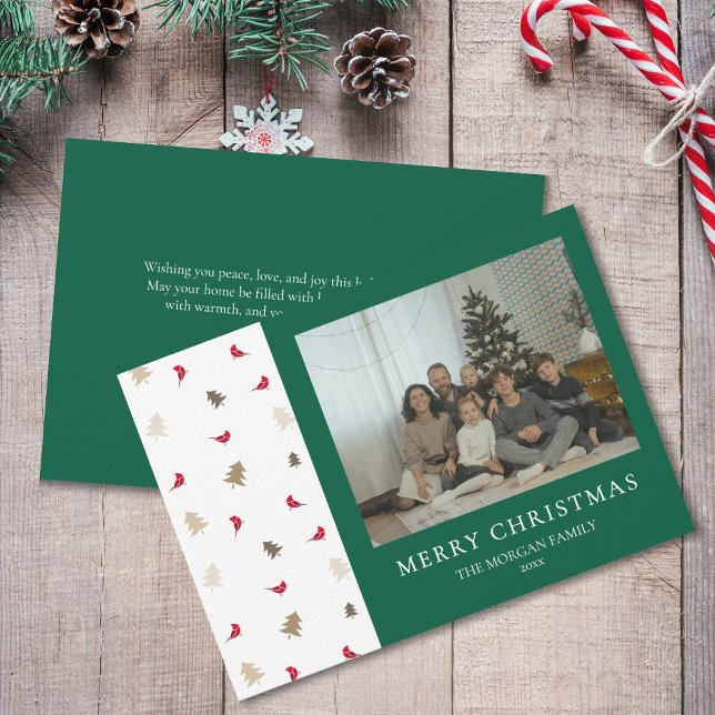 Red Cardinal Photo Christmas Card Modern Pine Tree (Creator Uploaded)