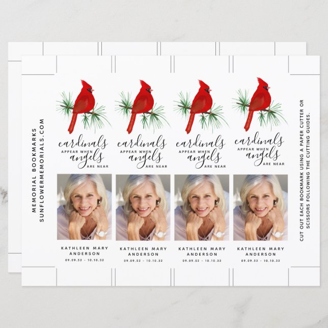 Red Cardinal Photo Memorial Bookmark (Front/Back)
