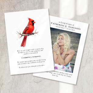 Red Cardinal Photo Sympathy Funeral Memorial Thank You Card