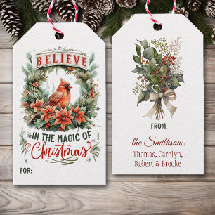 Red Cardinal Poinsettia Believe in Christmas Gift Tags