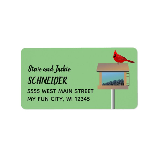 Red Cardinal Sitting On Bird Feeder Address Label (Front)