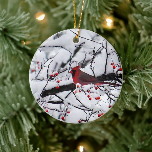 Red Cardinal Snow Tree Photo Ceramic Tree Decoration (Tree)