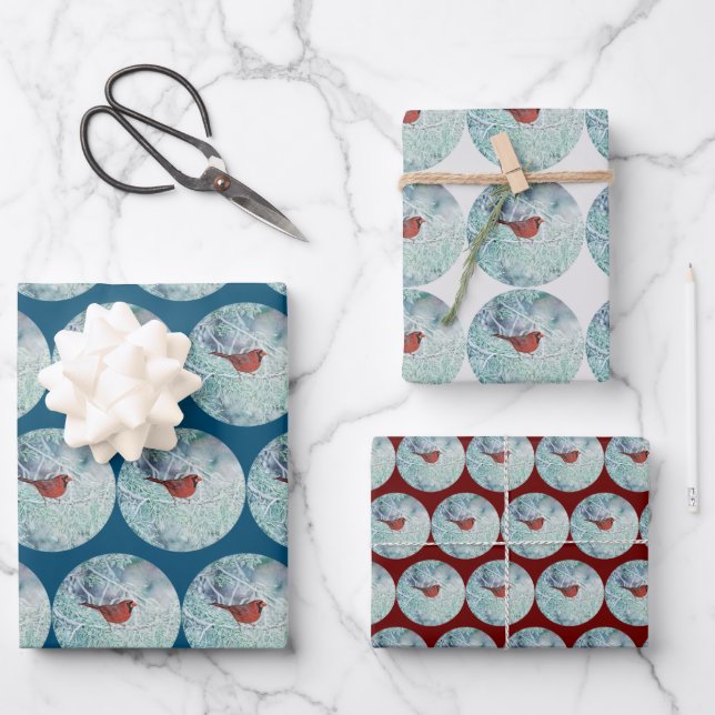 Red Cardinal Snow Winter Art Wrap Craft Paper (Front)