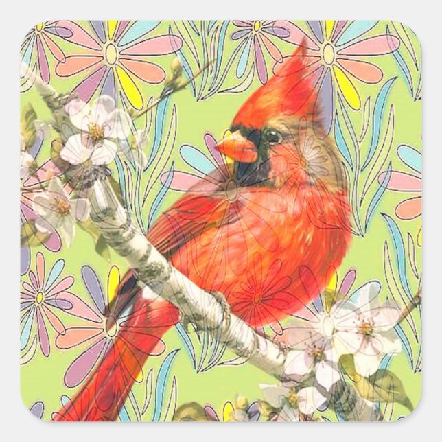 red cardinal square sticker (Front)