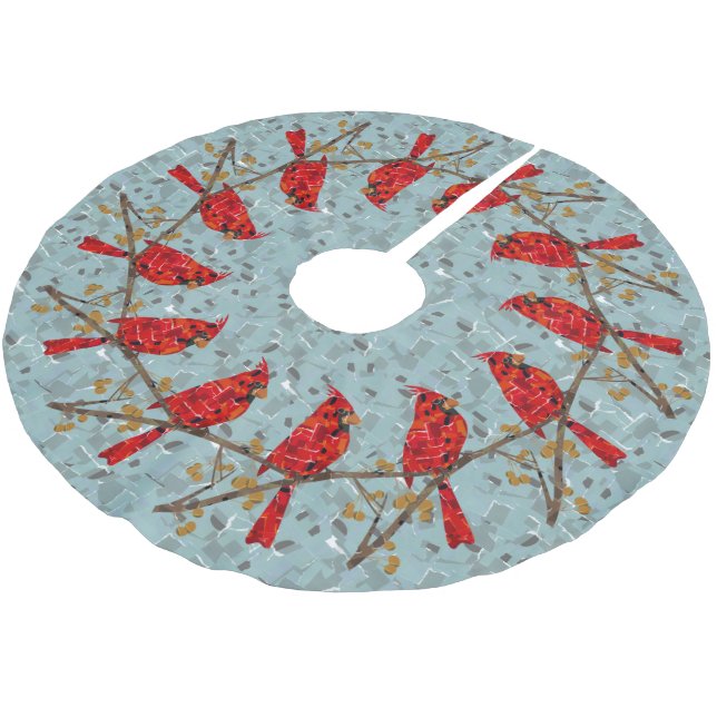Red Cardinal , the bird of Christmas Brushed Polyester Tree Skirt (Angled)