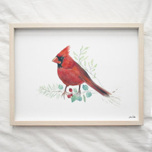Red Cardinal Watercolor Art Poster