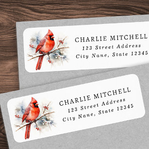 Red cardinal watercolor Christmas return address