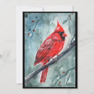 Red cardinal watercolor design by Renee Lavoie Holiday Card