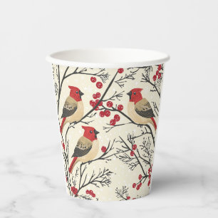 Red Cardinal Winter Berry Christmas Pattern Paper Cups