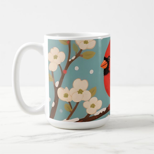 Red Cardinal Winter Branch Coffee Mug (Left)