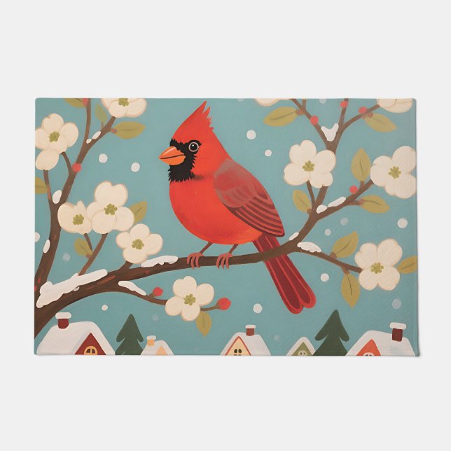 Red Cardinal Winter Branch Doormat (Front)