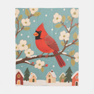 Red Cardinal Winter Branch Fleece Blanket