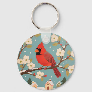 Red Cardinal Winter Branch Key Ring