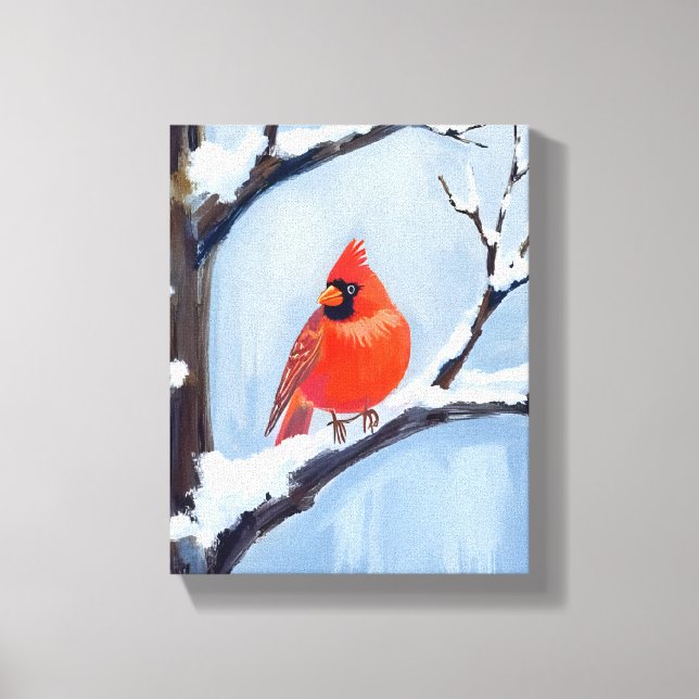 Red Cardinal | Winter Holiday Watercolor Painting Canvas Print (Front)