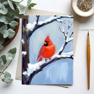 Red Cardinal   Winter Holiday Watercolor Painting Postcard